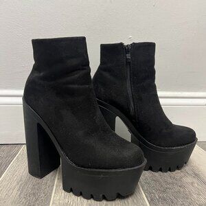Black Suede Platform Ankle Booties Size 8